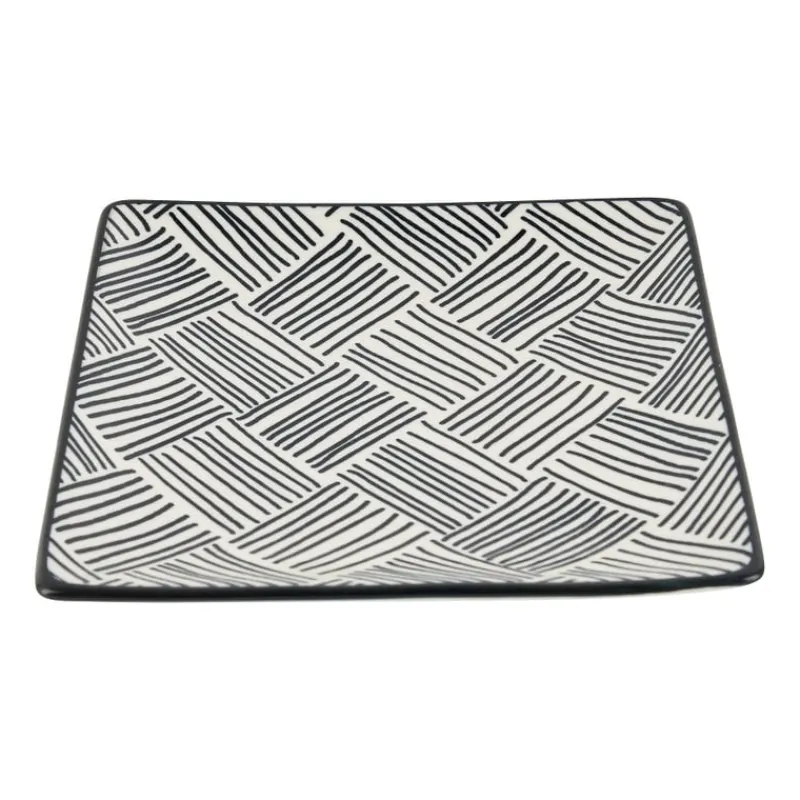 Xenos Sushi Servies|Tapasservies-Tapas bord Sevilla - zwarte streepjes - 15x15 cm