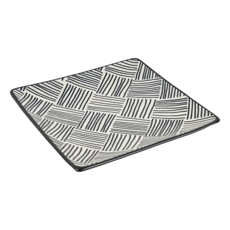 Xenos Sushi Servies|Tapasservies-Tapas bord Sevilla - zwarte streepjes - 15x15 cm