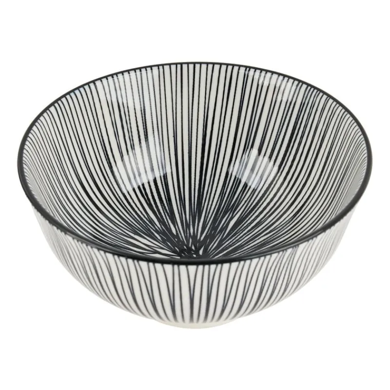 Xenos Sushi Servies|Tapasservies-Tapas rijstschaaltje Sevilla - zwarte lijnen - ø11.5x5.8 cm