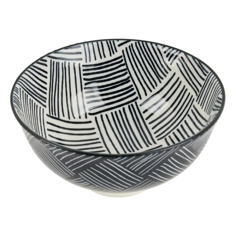 Xenos Sushi Servies|Tapasservies-Tapas rijstschaaltje Sevilla - zwarte streepjes - ø11.5x5.8 cm
