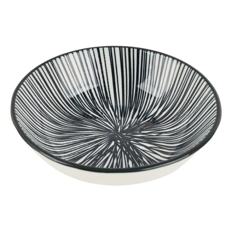 Xenos Sushi Servies|Tapasservies-Tapas sausschaaltje Sevilla - zwarte lijnen - ø9x2.5 cm