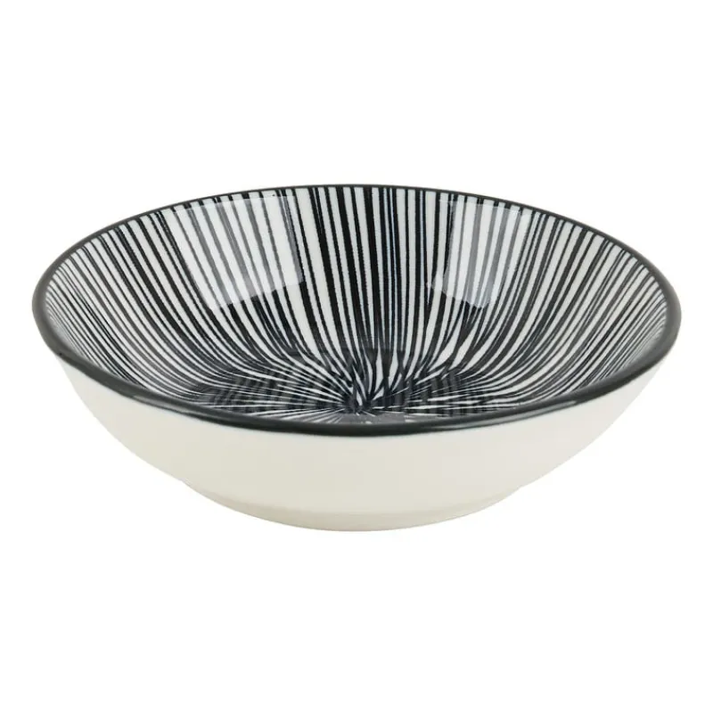 Xenos Sushi Servies|Tapasservies-Tapas sausschaaltje Sevilla - zwarte lijnen - ø9x2.5 cm