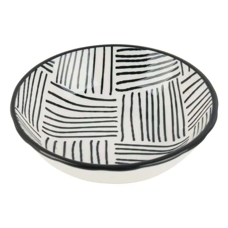 Xenos Sushi Servies|Tapasservies-Tapas sausschaaltje Sevilla - zwarte streepjes - ø9x2.5 cm
