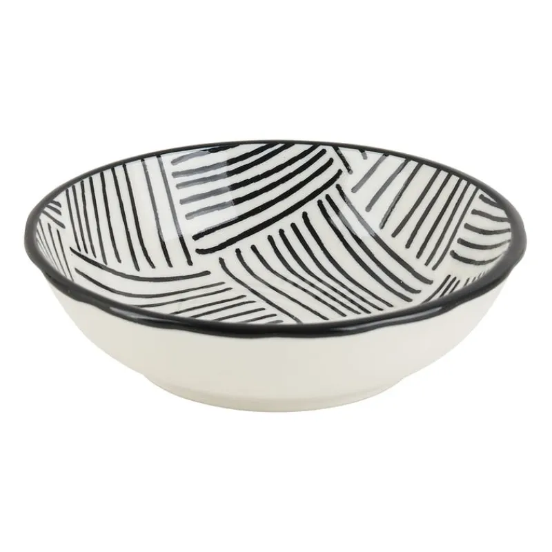 Xenos Sushi Servies|Tapasservies-Tapas sausschaaltje Sevilla - zwarte streepjes - ø9x2.5 cm