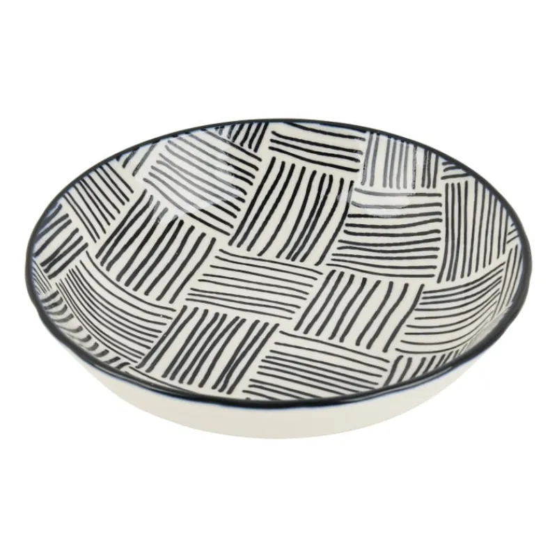Xenos Sushi Servies|Tapasservies-Tapas schaaltje Sevilla - zwarte streepjes - ø14x3.5 cm