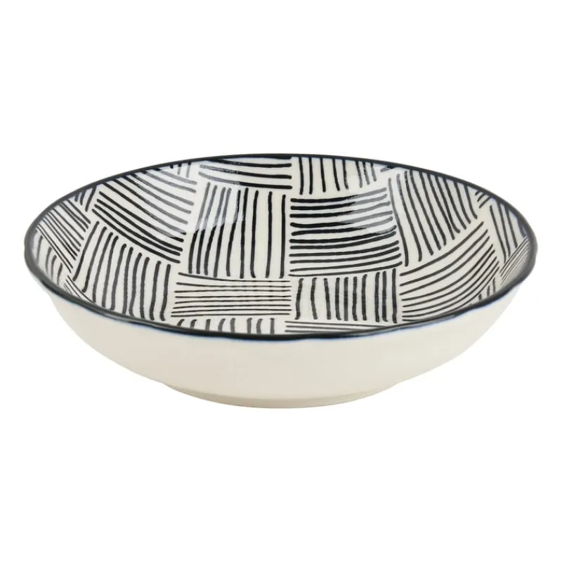 Xenos Sushi Servies|Tapasservies-Tapas schaaltje Sevilla - zwarte streepjes - ø14x3.5 cm