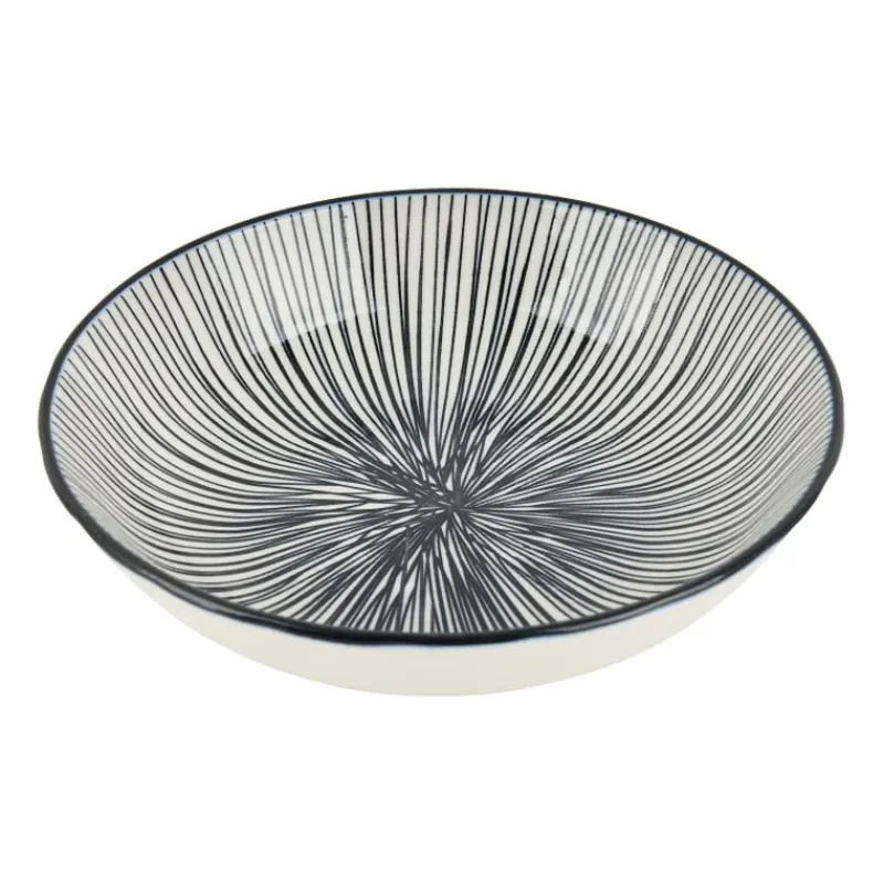 Xenos Sushi Servies|Tapasservies-Tapas schaaltje Sevilla - zwarte lijnen - ø14x3.5 cm