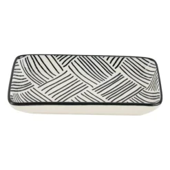 Xenos Sushi Servies|Tapasservies-Tapas schaaltje Sevilla rechthoekig - zwarte streepjes - 12.5x6x5 cm