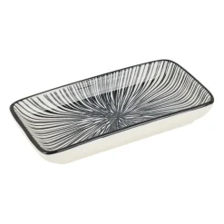 Xenos Sushi Servies|Tapasservies-Tapas schaaltje Sevilla rechthoekig - zwarte lijnen - 12.5x6x5 cm