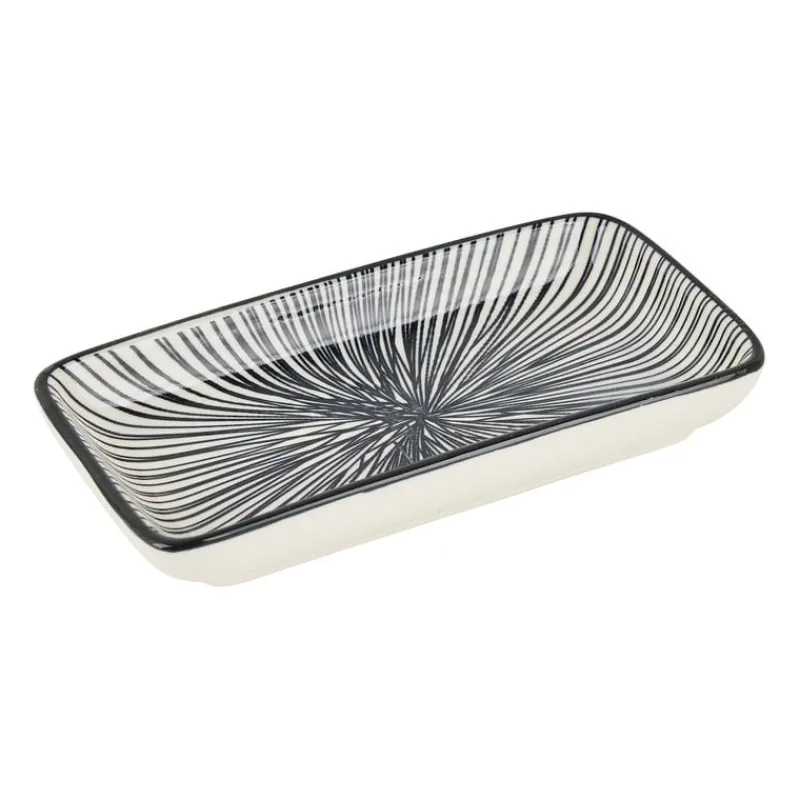 Xenos Sushi Servies|Tapasservies-Tapas schaaltje Sevilla rechthoekig - zwarte lijnen - 12.5x6x5 cm