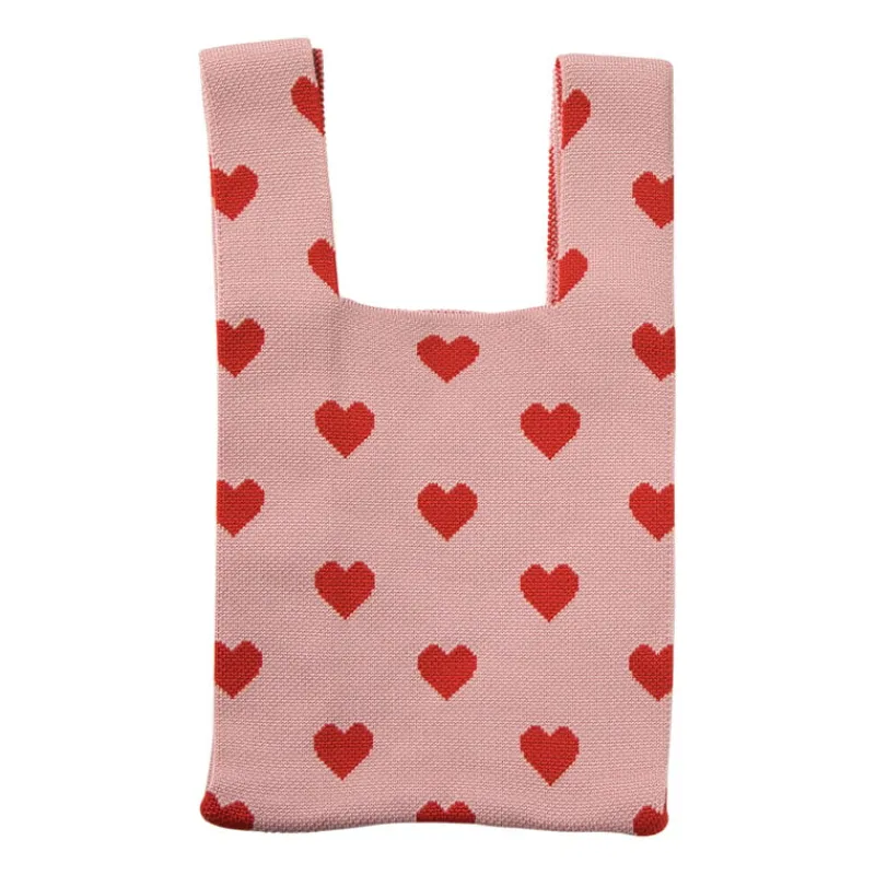 Xenos Kerstcadeaus-Tas hartjes - roze/rood - 20x34cm