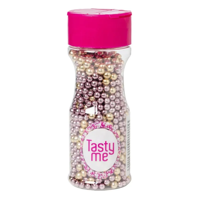 Xenos Taartdecoratie-Tasty me suikerparels - roze/goud - 70 gram