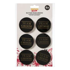 Xenos Bruiloft-Team groom buttons - zwart/goudkleurig - set van 6