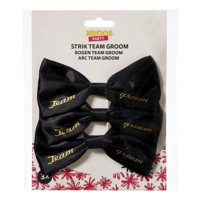 Xenos Bruiloft-Team groom strik - zwart/goudkleurig - set van 3