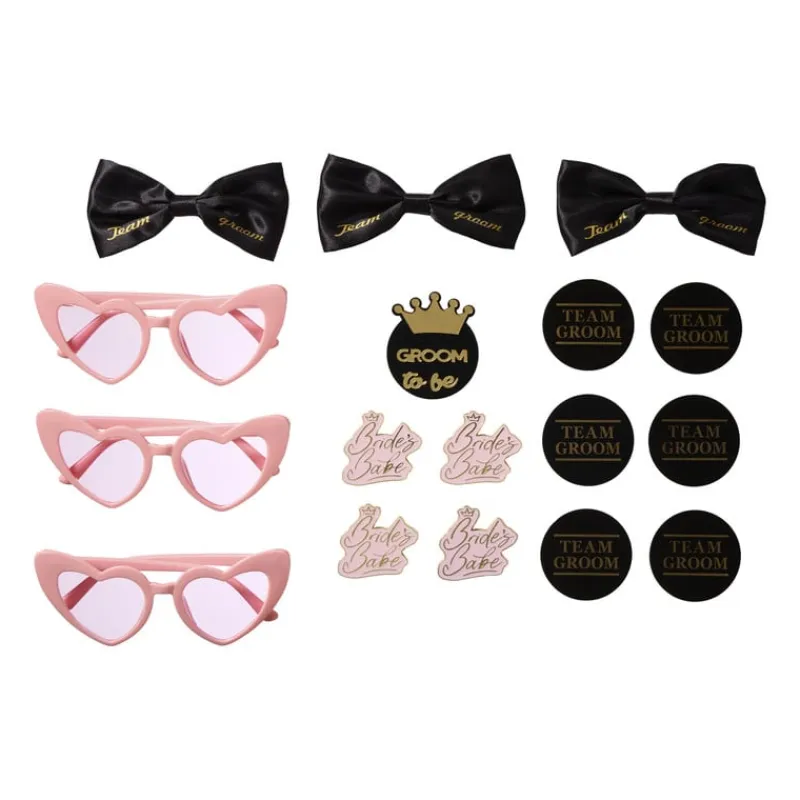 Xenos Bruiloft-Team groom strik - zwart/goudkleurig - set van 3