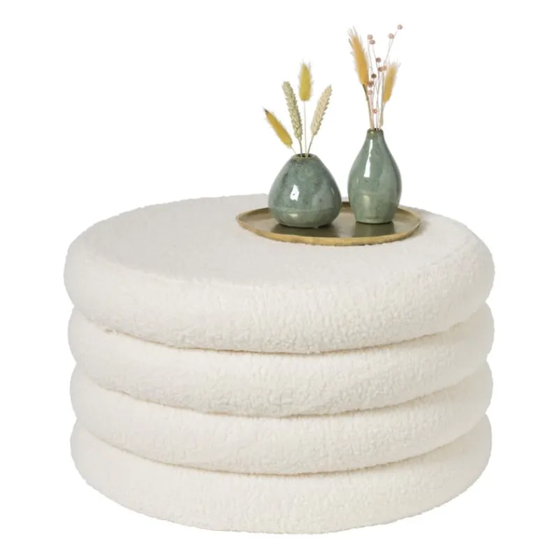 Xenos Poefjes-Teddy poef gelaagd xl - wit - ø55x32 cm
