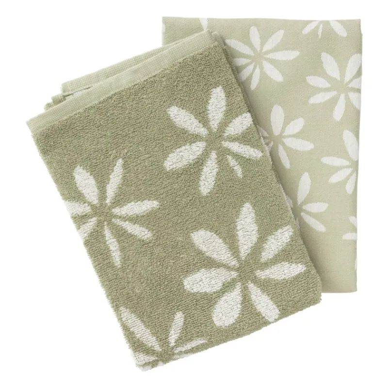 Xenos Thee- En Keukendoeken-Theedoek bloemen - groen/wit - 50x70 cm