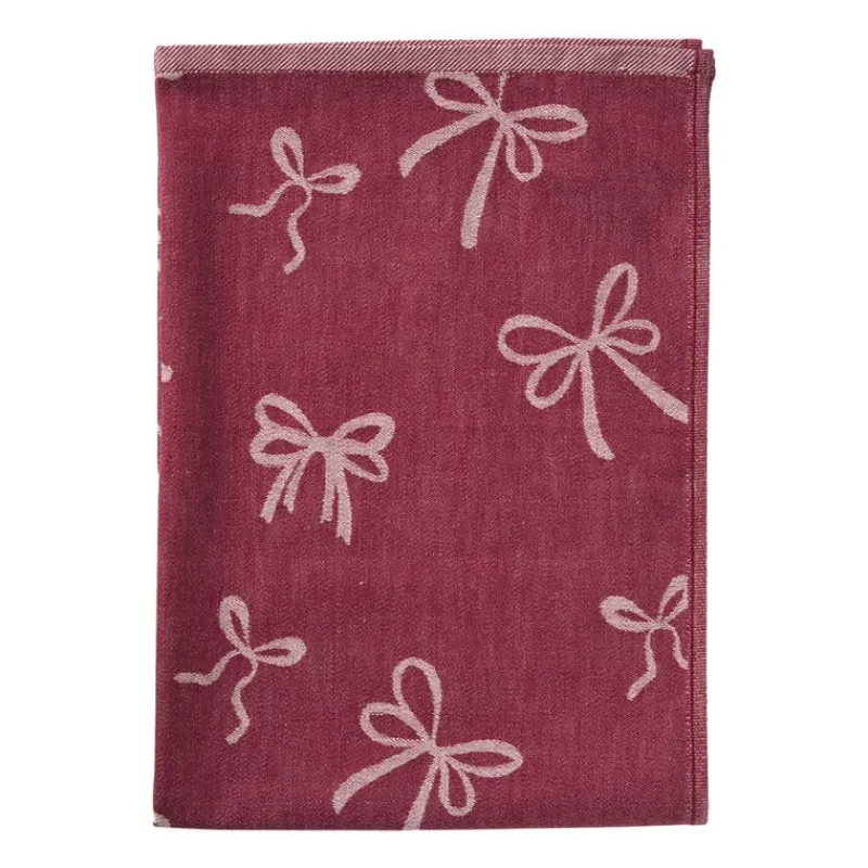 Xenos Thee- En Keukendoeken-Theedoek strikjes - bordeauxrood/roze - 50x70 cm