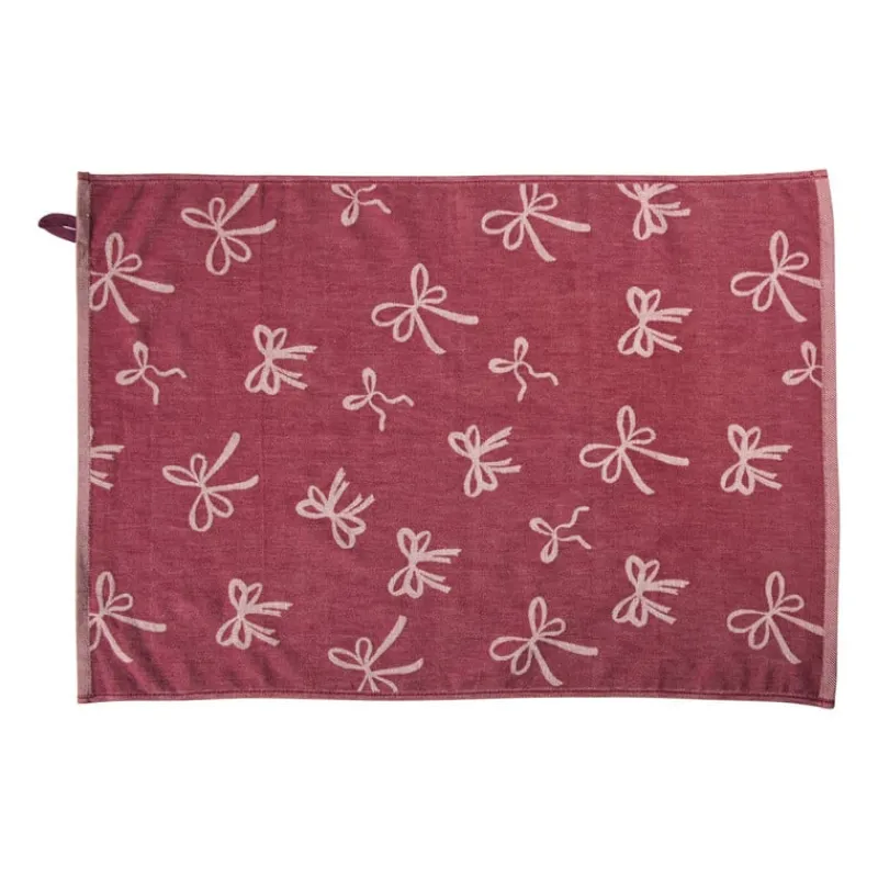 Xenos Thee- En Keukendoeken-Theedoek strikjes - bordeauxrood/roze - 50x70 cm