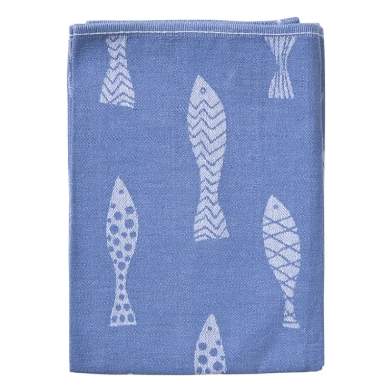 Xenos Thee- En Keukendoeken-Theedoek vissen - blauw/wit - 50x70 cm