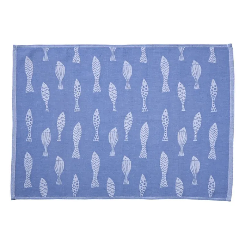 Xenos Thee- En Keukendoeken-Theedoek vissen - blauw/wit - 50x70 cm