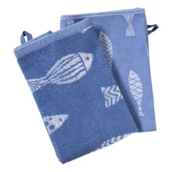 Xenos Thee- En Keukendoeken-Theedoek vissen - blauw/wit - 50x70 cm