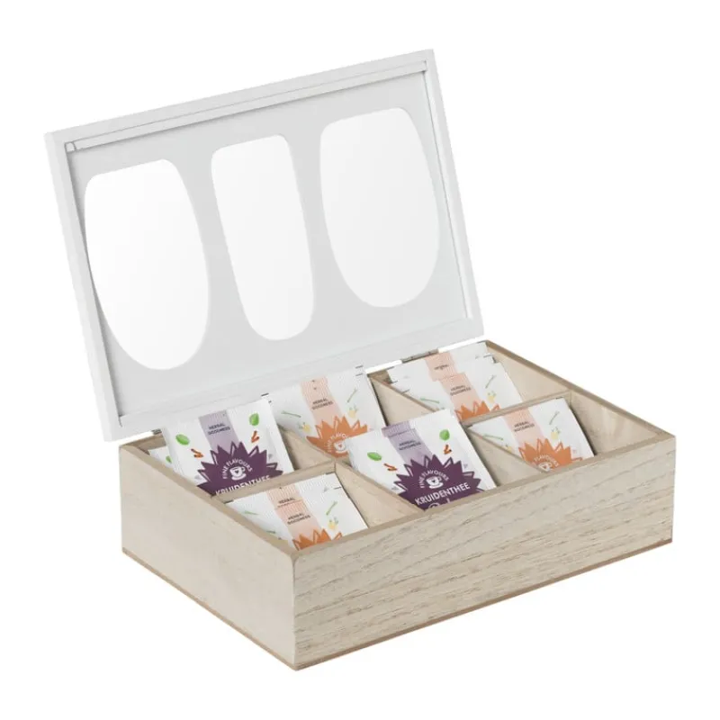 Xenos Theedozen-Theedoos organisch - 6 vakken - 26x16x7 cm