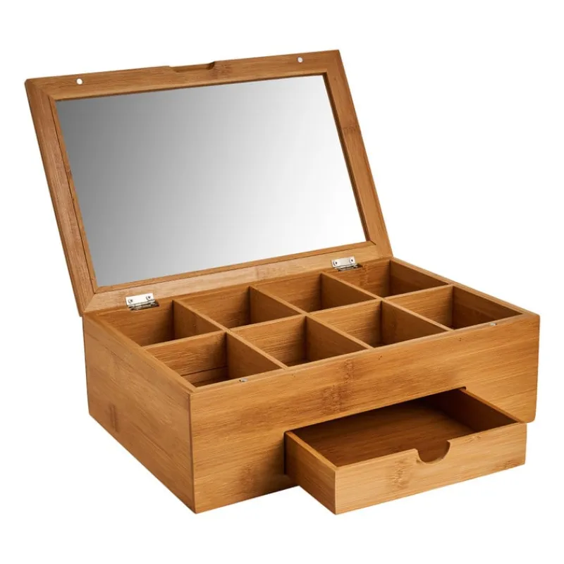 Xenos Theedozen-Theekist bamboe met 8 vakken - 30x20x10 cm