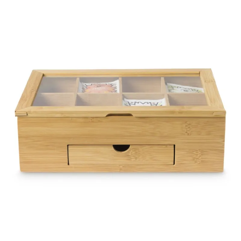 Xenos Theedozen-Theekist bamboe met 8 vakken - 30x20x10 cm