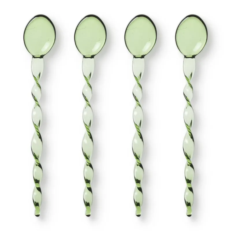 Xenos Thee Accessoires|Lepels-Theelepels groen - glas - set van 4