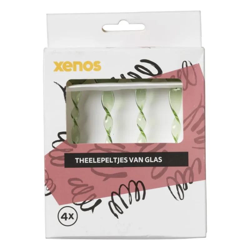 Xenos Thee Accessoires|Lepels-Theelepels groen - glas - set van 4