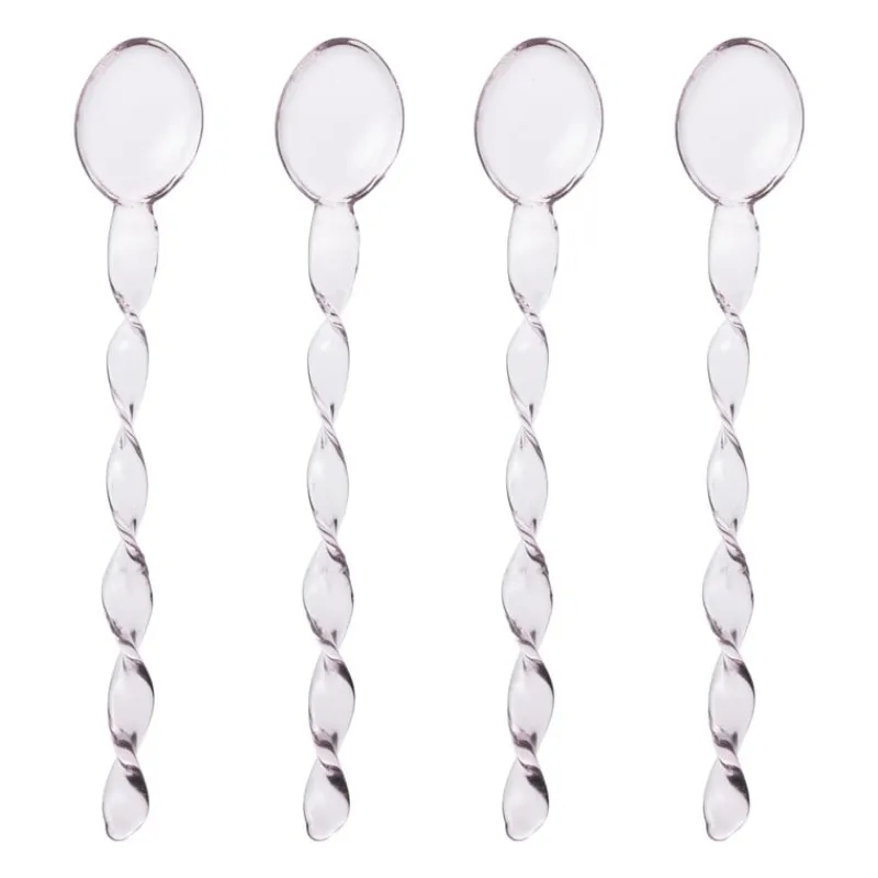 Xenos Thee Accessoires|Lepels-Theelepels roze - glas - set van 4