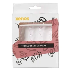 Xenos Thee Accessoires|Lepels-Theelepels roze - glas - set van 4