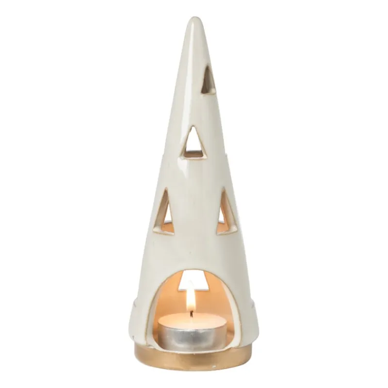 Xenos Kerstverlichting|Kleine Kerstbomen-Theelichthouder kerstboom - beige - ø7x19 cm