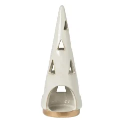 Xenos Kerstverlichting|Kleine Kerstbomen-Theelichthouder kerstboom - beige - ø7x19 cm