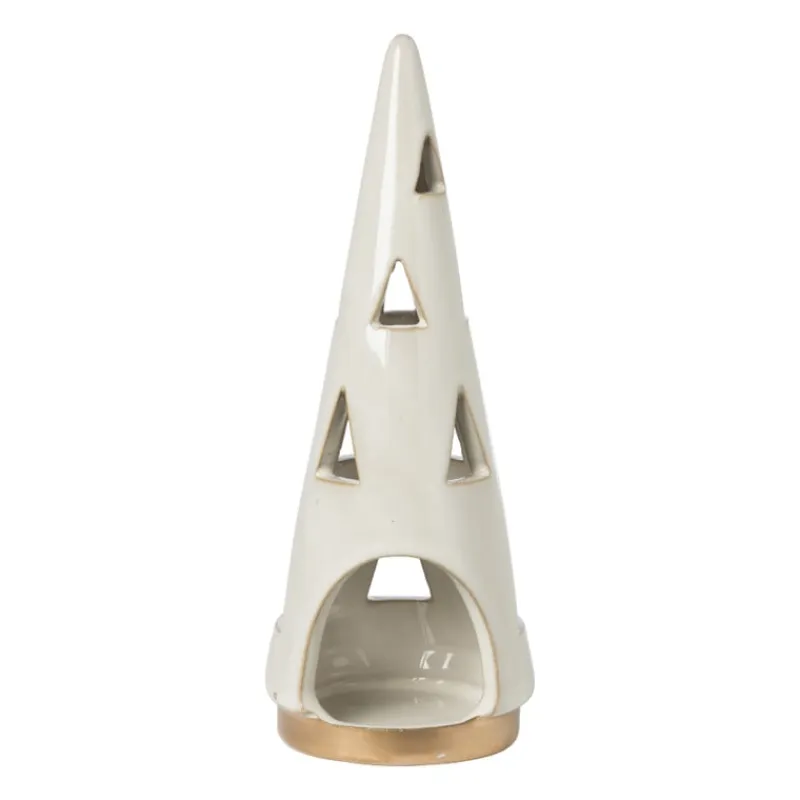 Xenos Kerstverlichting|Kleine Kerstbomen-Theelichthouder kerstboom - beige - ø7x19 cm