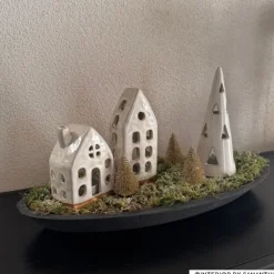 Xenos Kerstverlichting|Kleine Kerstbomen-Theelichthouder kerstboom - beige - ø7x19 cm