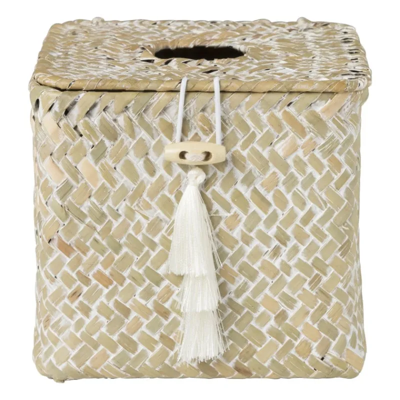 Xenos Opbergboxen|Kerstcadeaus-Tissuebox zeegras - naturel - 13x14x14 cm