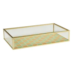 Xenos Sieraden Opbergen-Tray goud met blokjes groot - goud/oranje/groen