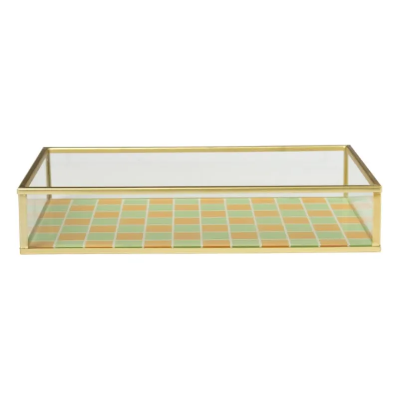 Xenos Sieraden Opbergen-Tray goud met blokjes groot - goud/oranje/groen