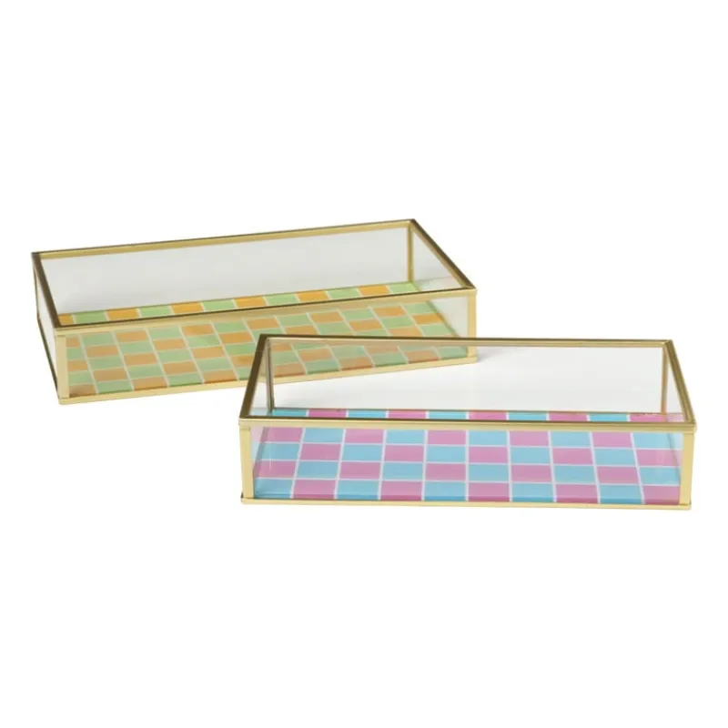 Xenos Sieraden Opbergen-Tray goud met blokjes groot - goud/oranje/groen