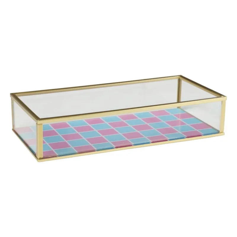 Xenos Sieraden Opbergen-Tray goud met blokjes klein - goud/roze/blauw