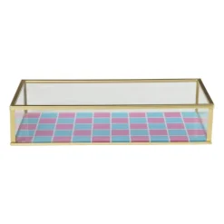 Xenos Sieraden Opbergen-Tray goud met blokjes klein - goud/roze/blauw