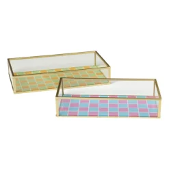 Xenos Sieraden Opbergen-Tray goud met blokjes klein - goud/roze/blauw