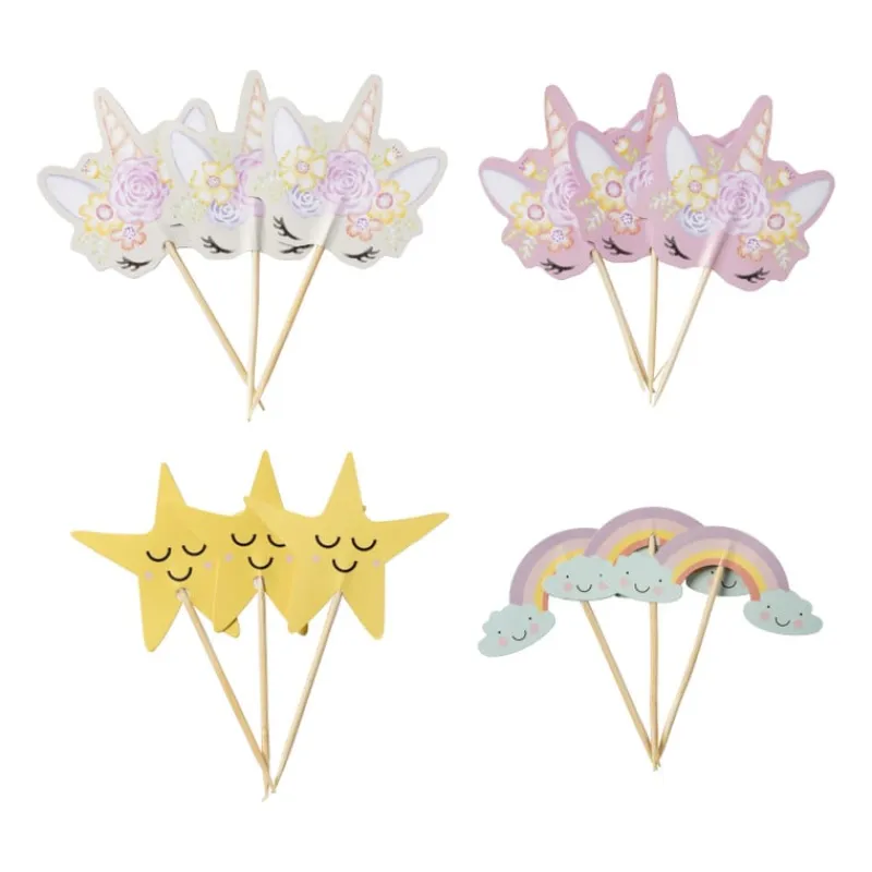 Xenos Kinderfeestjes-Unicorn traktatieset uitdeelbakjes en prikkers - multikleur