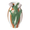 Xenos Vazen|Vazen-Vaas gestreept met tulp - oranje/groen/roze - ø15.6x28.5 cm