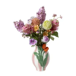 Xenos Vazen|Vazen-Vaas gestreept met tulp - roze/groen/oranje - ø16.6x24 cm