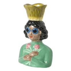 Xenos Vazen|Vazen-Vaas vrouw met bloemen - groen - 24.5x16.3x11.3 cm