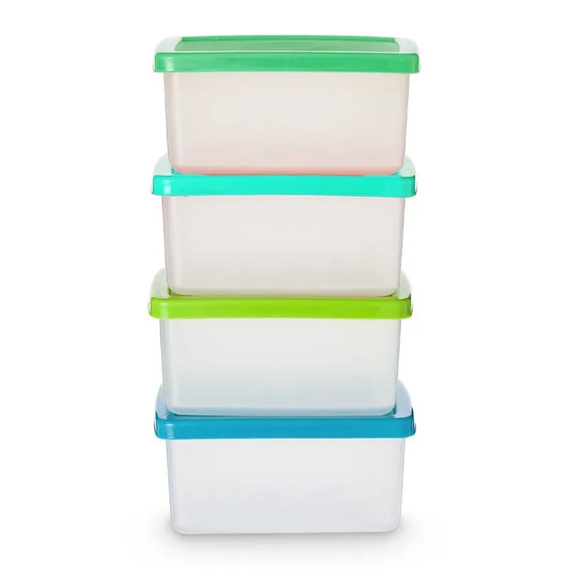 Xenos Bewaardozen-Vershoudbakjes van plastic - 100 ml - set van 4