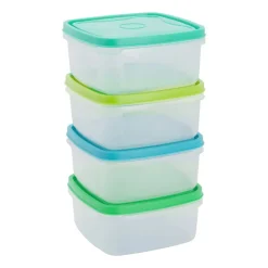 Xenos Bewaardozen-Vershoudbakjes van plastic - 0.9 liter - set van 4